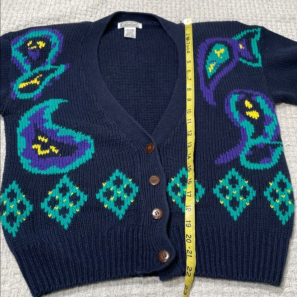 Vintage 90’s V-Neck Sweater Button up Cardigan Navy Teal Purple Size Small - Picture 14 of 15
